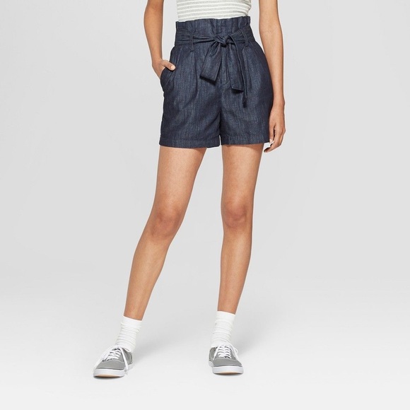 a new day Pants - A New Day Chambray Paper Bag Shorts - Indigo L